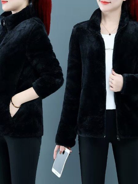 Womens Fashionable Loose-fitting Plus-size Fluffy Coat