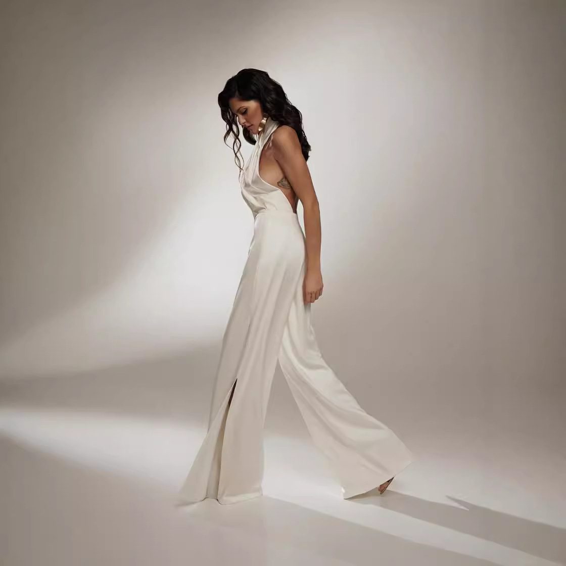 Womens Sleeveless Halterneck Sexy Backless Jumpsuit