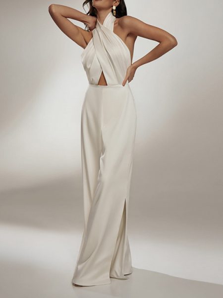 Womens Sleeveless Halterneck Sexy Backless Jumpsuit