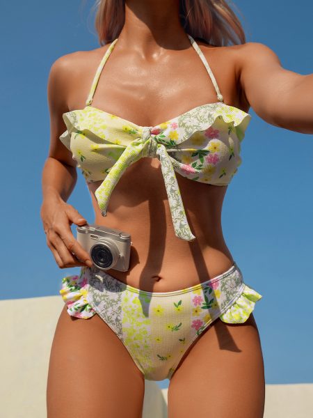 Floral Split Two Piece Bikini Resort Swimsuit
