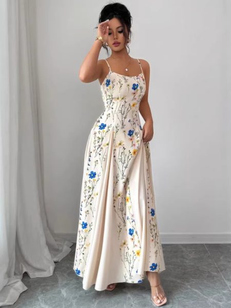 Womens Casual Minimalist Floral Halter Dress