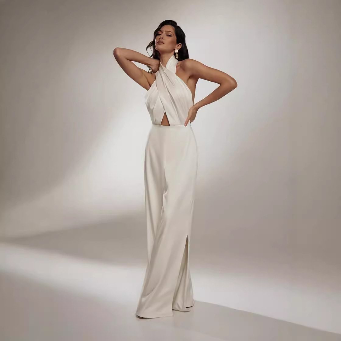 Womens Sleeveless Halterneck Sexy Backless Jumpsuit