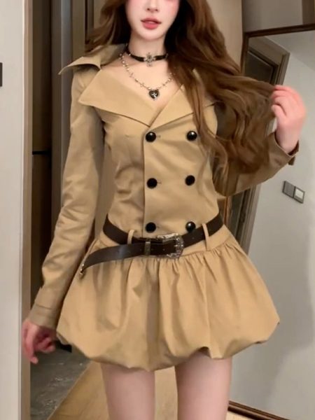 Korean-style Preppy Merlot Long-sleeve Dress