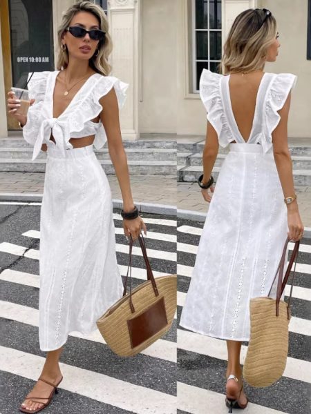 French-style Vintage Chic Hollow-out Ruffled Dress