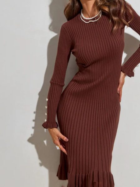 Womens Textured Knit Mid-length Dress