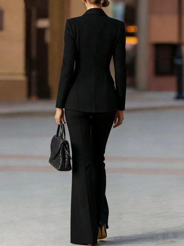 Slimming Solid-Color Long-Sleeve Suit For Women