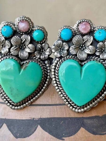 Retro Heart-Shaped Flower Turquoise Earrings For Women