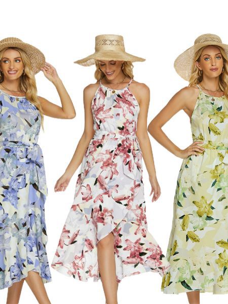 Fashionable Printed Halterneck Sleeveless Lace-Up Dress