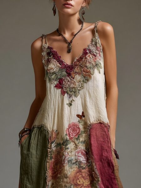 Womens Summer New V-Neck Sleeveless 3D Printed Sexy Tank Dress