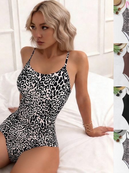 Leopard Print Women's One-piece Triangle Swimsuit