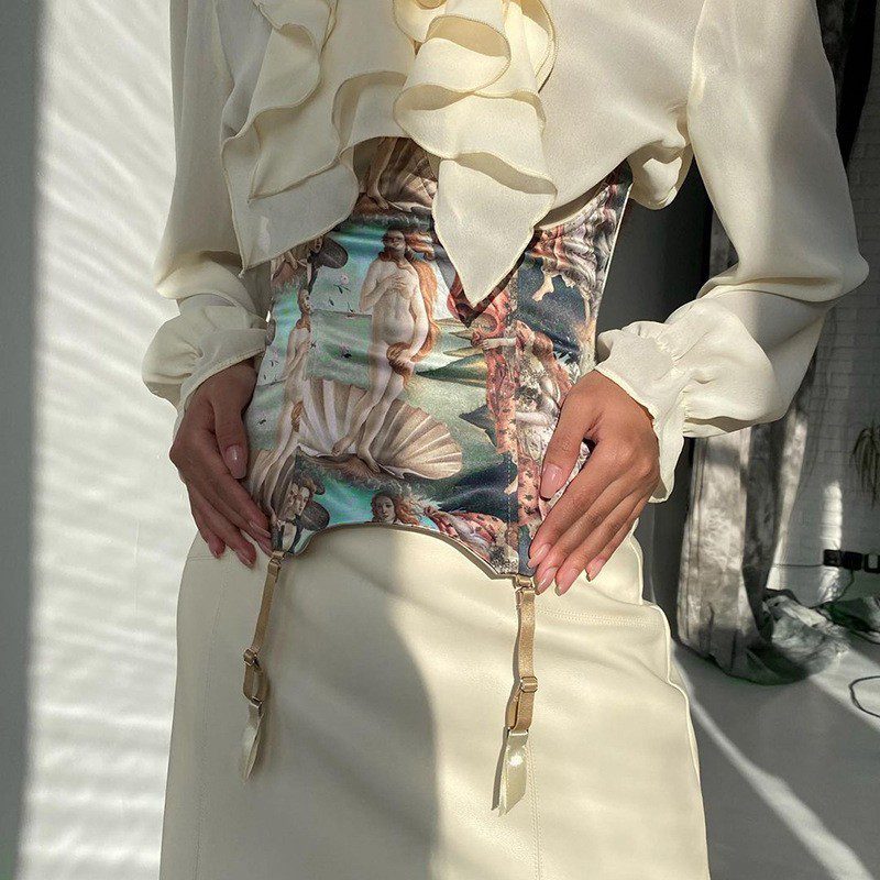 Womens Oil-Painted Fishbone Style Corset Belt