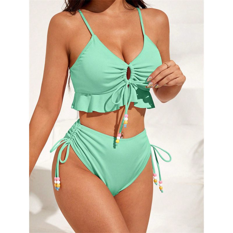 Sexy Solid-color Ruffled Push-up Bikini