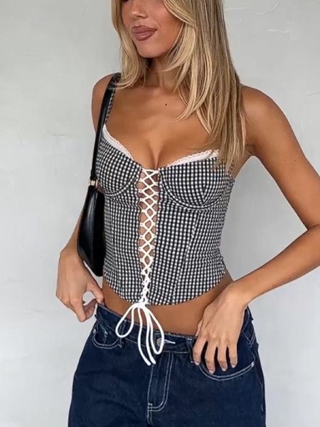 Womens Stylish Sexy Plaid-strapped Camisole