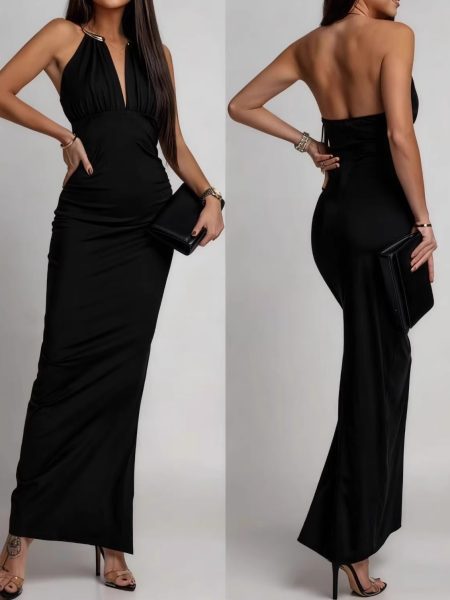 Sexy Deep-V Sleeveless Halterneck Dress
