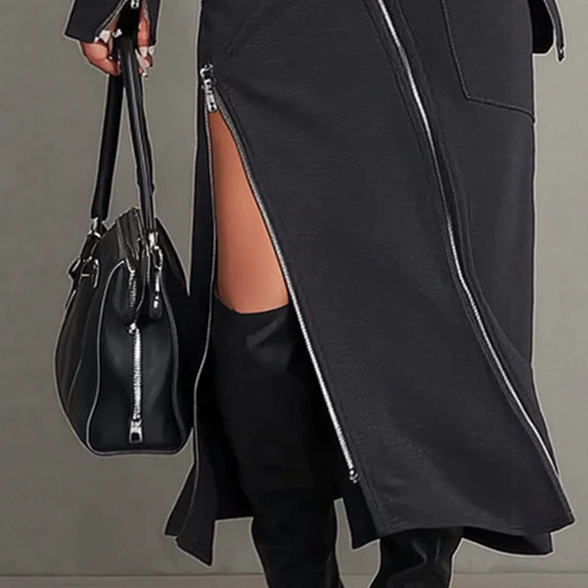 Side-zip Sheath Skirt And Long-sleeve T-shirt Set