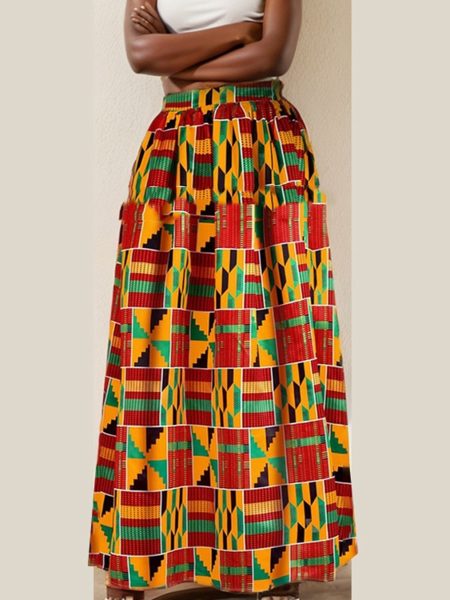 African-print A-line Skirt With Pockets