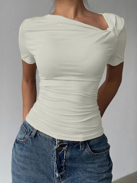 Womens Elegant High-end Off-shoulder Short-sleeve Top