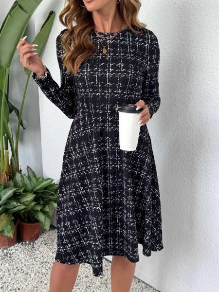 Long-sleeved Cinched Umbrella-style Dress