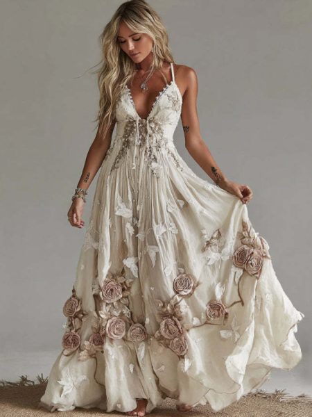 Trendy Sleeveless Digital Print Long Dress – Shop Now