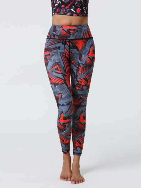 Womens High-Waisted Stretchy Printed Athletic Yoga Fitness Pants