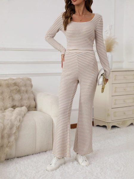 Simple Relaxed-fit Striped Wide-leg Pants Set