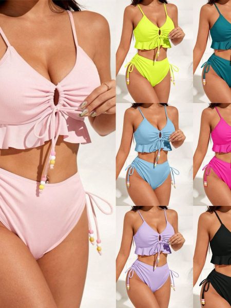 Sexy Solid-color Ruffled Push-up Bikini