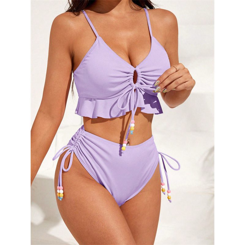 Sexy Solid-color Ruffled Push-up Bikini