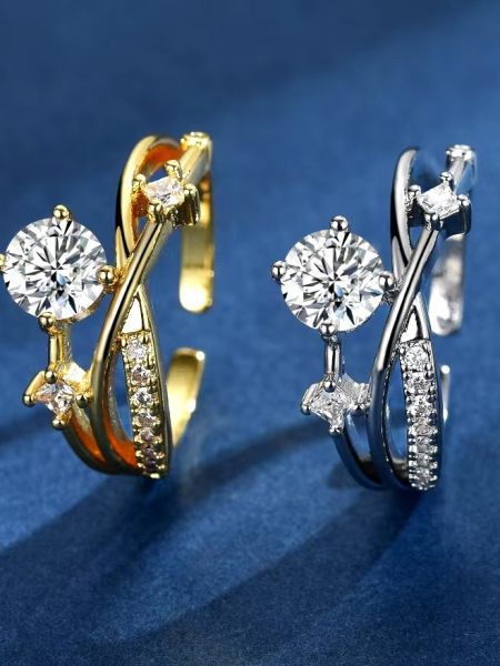 Womens Geometric Cross Ring With Sparkling Diamonds Featuring Celestial Orbital Paths