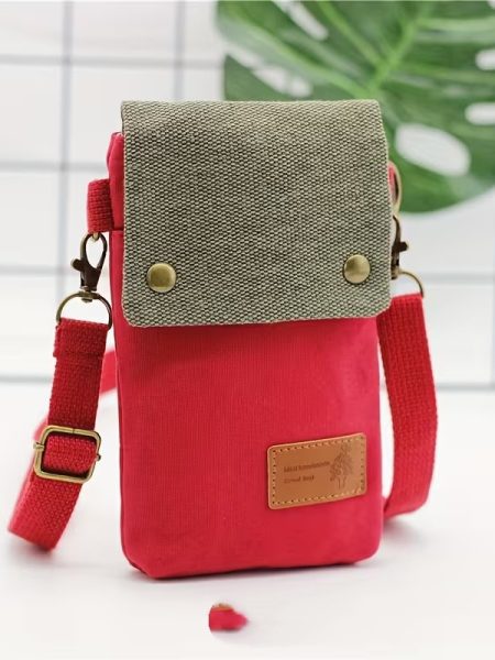 Solid-color Three-layer Crossbody Phone Bag Made Of Canvas
