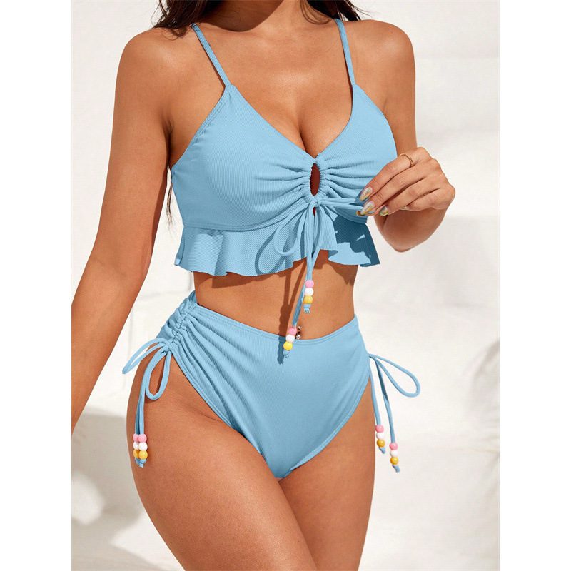 Sexy Solid-color Ruffled Push-up Bikini