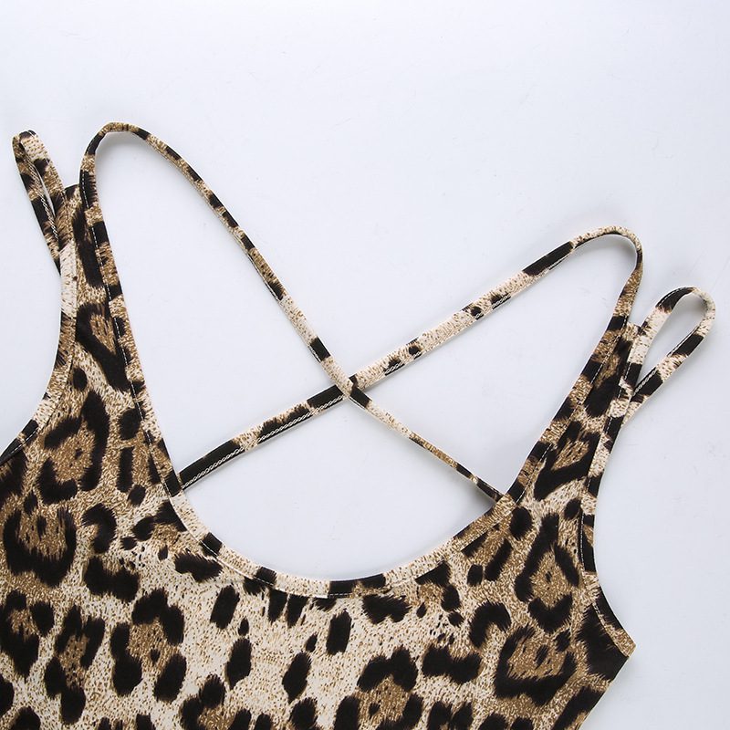Back-vented Sexy Leopard-print Cami Bodysuit For Women