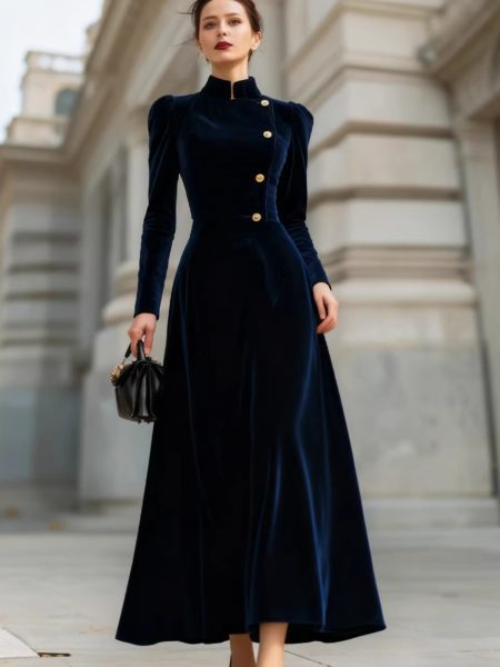 New Elegant Solid-color Velvet Dress For Women