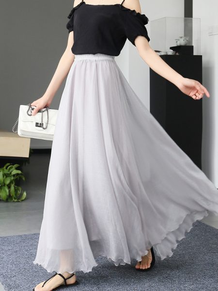 Womens Mesh High-waist Full-skirted Long Skirt