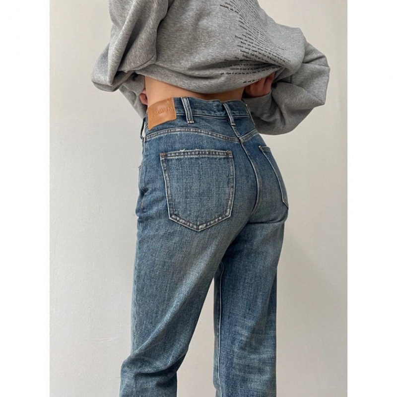 Flared Denim Jeans For Women Straight Loose-fit Pants Retro