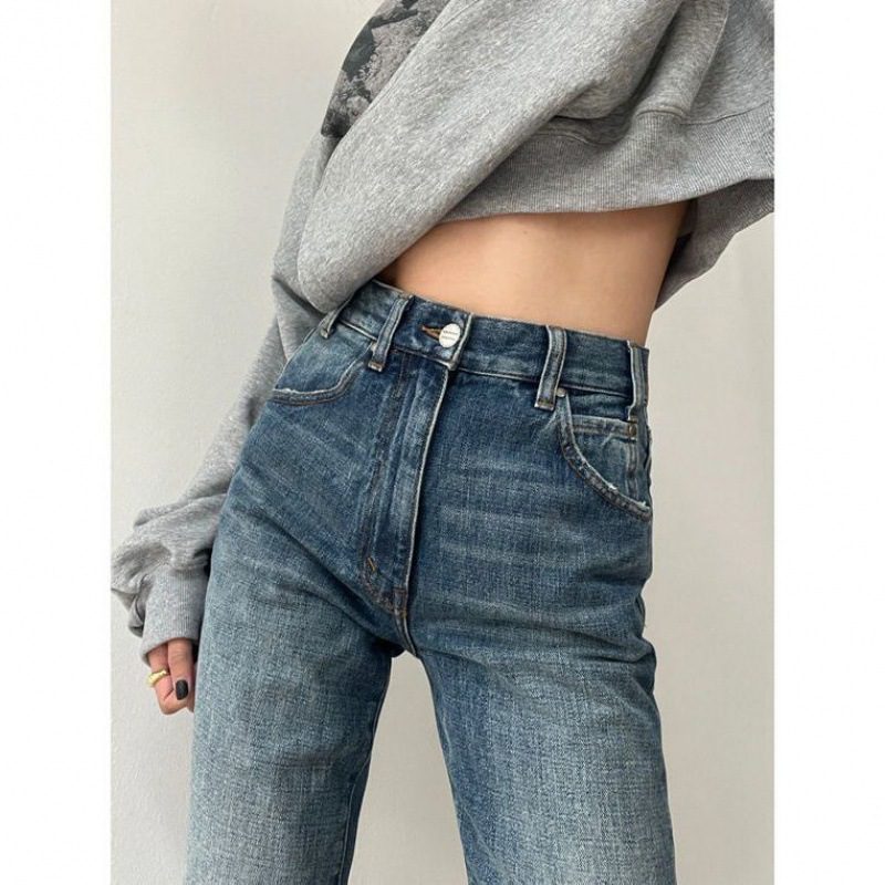 Flared Denim Jeans For Women Straight Loose-fit Pants Retro