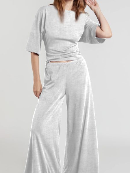 Womens Casual Slim-Fit Loose Wide-Leg Pants Set