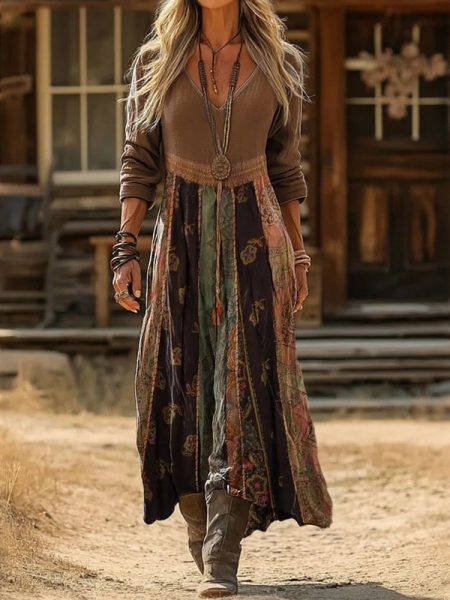 Retro Casual Plaid Womens Elegant Long-sleeve Dress