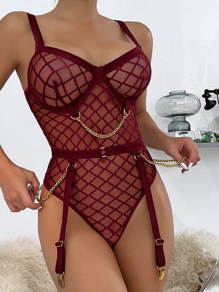 Womens Figure-hugging Metal-cage Bodysuit