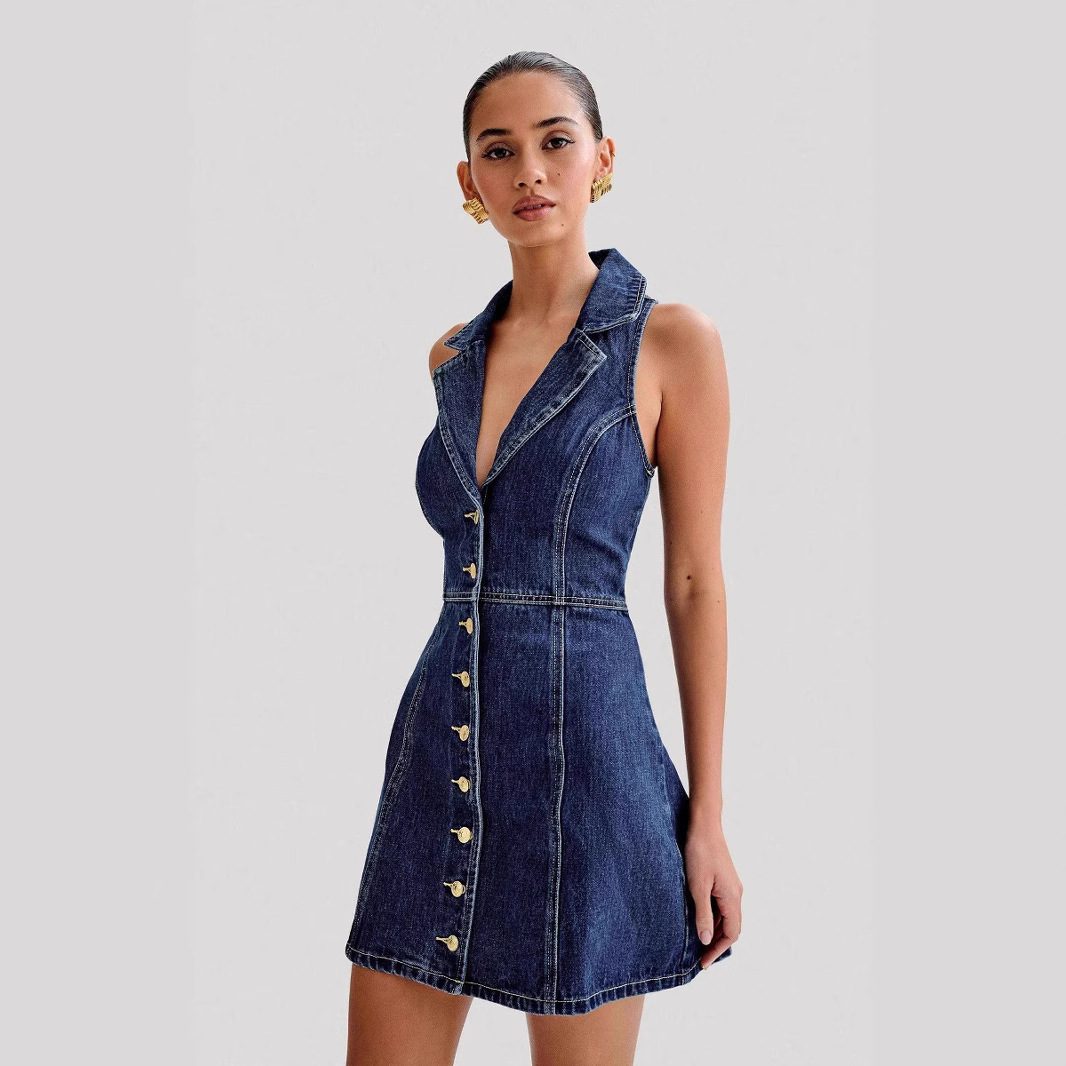 Summer Tea Dress With A Neck-strap For Women