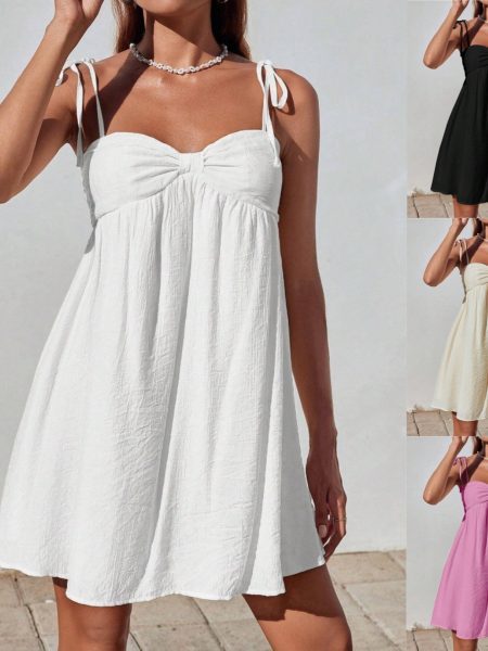 Womens Stylish Comfortable Mini Solid-color Loose-fit Slip Dress
