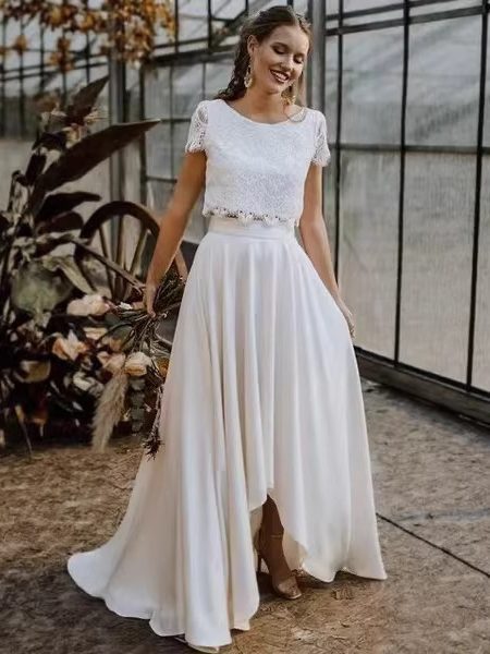 Light Wedding Dress For Destination Photos Lace And Satin Bridesmaid Style