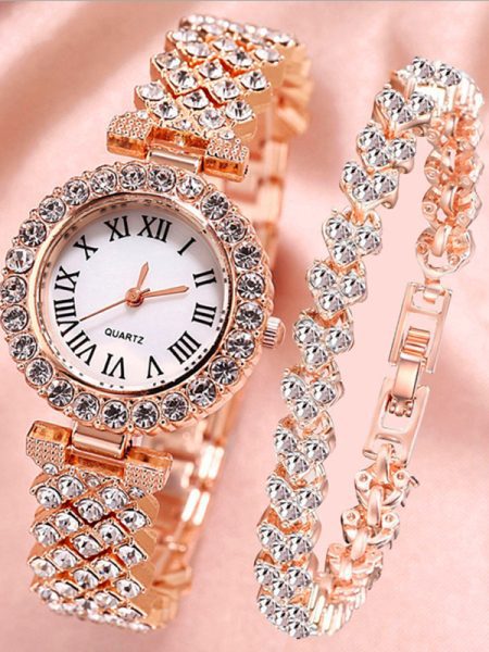 Fashionable Roman-Style Diamond-Encrusted Womens Watch