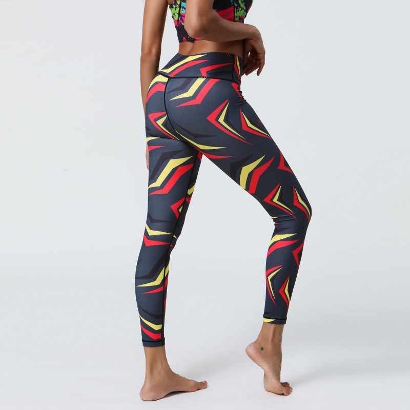 Womens High-Waisted Stretchy Printed Athletic Yoga Fitness Pants