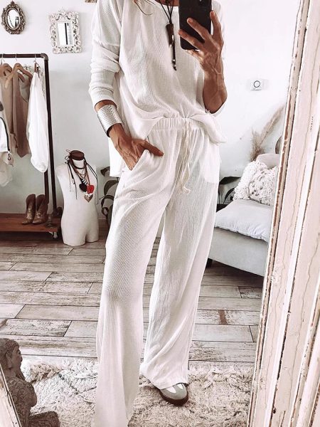 Simple Versatile Relaxed-fit Textured Casual Womens Set