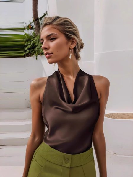 Womens Silk Satin Elegant Halterneck Tank Top