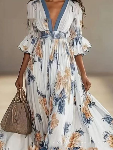 Printed Dress With A Flared Hem For Women