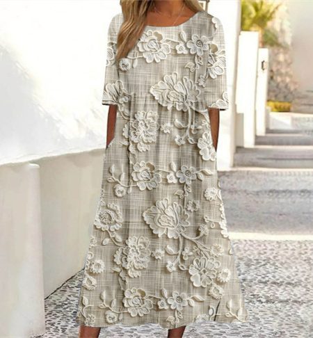 Simple Round Neck Stylish And Elegant Womens Dress