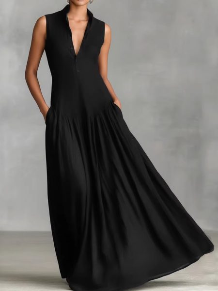 Slim-fit V-neck Long Sleeveless Dress