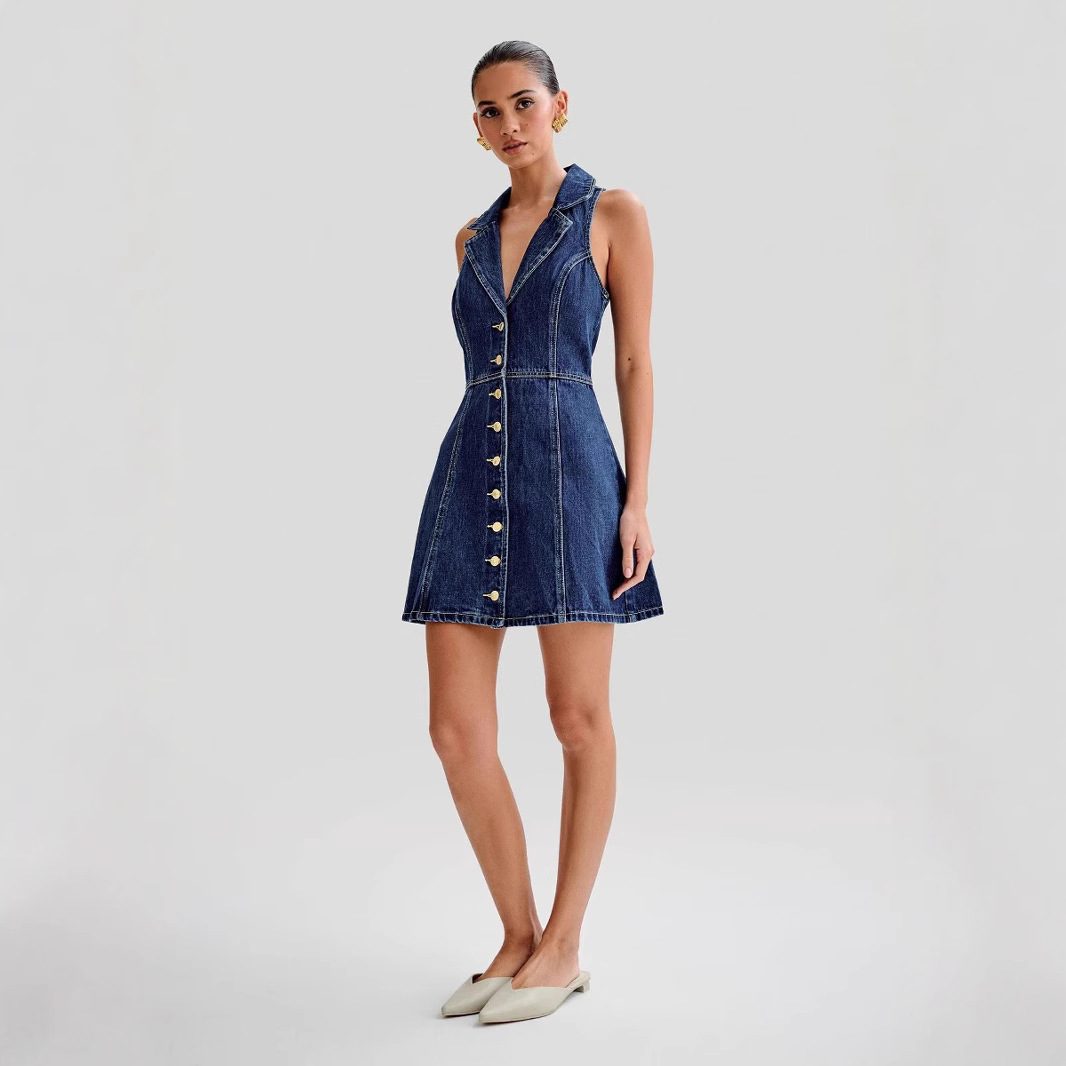 Summer Tea Dress With A Neck-strap For Women