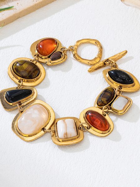 Retro-style Fashion Natural Stone Geometric Crystal Glass Bracelet
